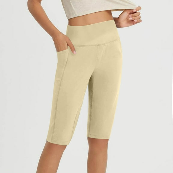 Tnhcen Women's High-Waisted Yoga Capri Pants with Pockets Gabardine Athletic Workout Fitness Tights S-2XL Multiple Colors Available