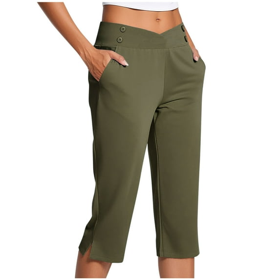 Tnhcen Women's High-Waisted Yoga Pants Capri Pants with Pockets Stretch Fitness Capris Quick-Dry Workout Lounge Pants Comfortable Athletic Wear Gabardine Activewear