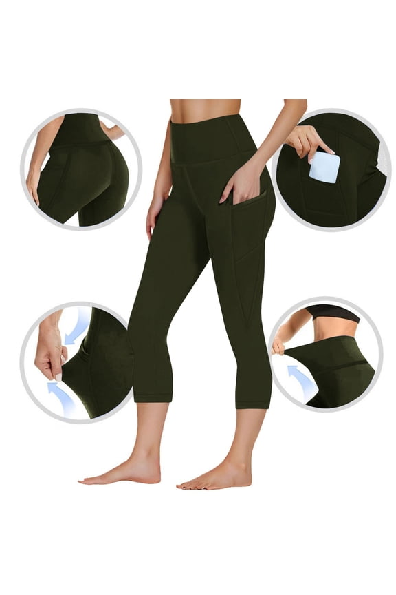Women's High-Waisted Yoga Pants with Pockets Capri Leggings Polyester Spandex Roman Fabric Workout Athletic Wear Tummy Control Activewear Multiple Colors Available