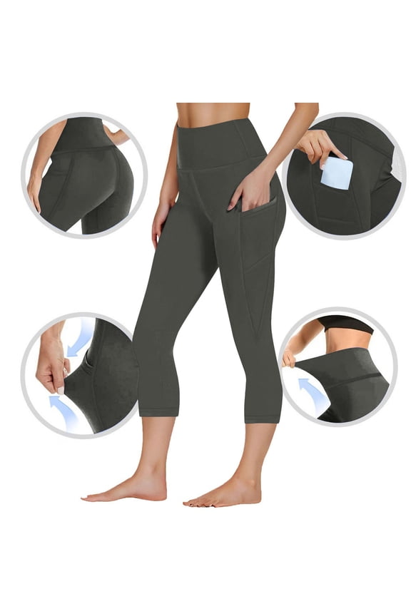 Women's High-Waisted Yoga Pants with Pockets Capri Leggings Polyester Spandex Roman Fabric Workout Athletic Wear Tummy Control Activewear Multiple Colors Available