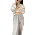 thumbnail image 1 of Tnhcen Women's Imitation Cotton Sleepwear Set Stripe print Long Sleeved Pants Pajamas Set Casual Loose Home Wear Set M-4XL, 1 of 4