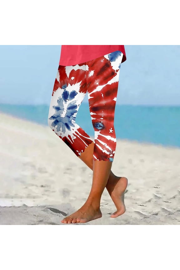 Women's Independence Day Print Yoga Pants - High Waisted Stretchy Spandex Blend Leggings 4th of July Workout Pants with Patriotic Design Active Wear for Women S-4XL