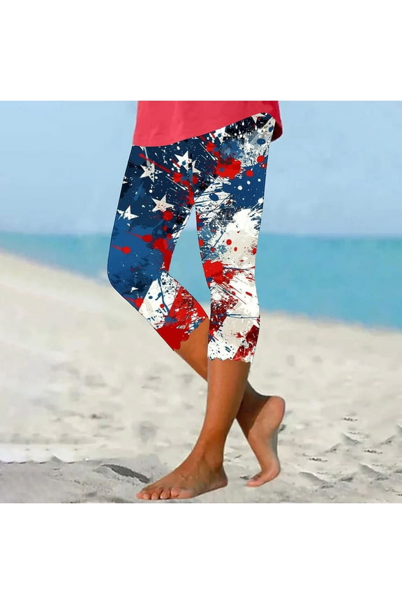 Women's Independence Day Print Yoga Pants - High Waisted Stretchy Spandex Blend Leggings 4th of July Workout Pants with Patriotic Design Active Wear for Women S-4XL