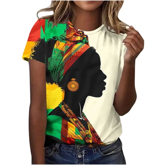 Tnhcen Women's Month Print Crewneck Loose Fit T-Shirt | Plus Size (S-5XL) Casual Summer Tops