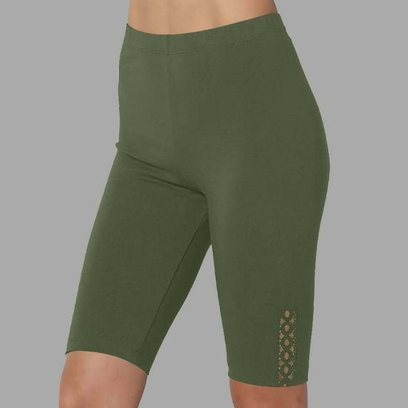 Tnhcen Women's Knee-Length Yoga Pants with Lace Splicing Milk Fleece Fitness Leggings Solid Color Workout Pants S-3XL