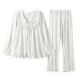 thumbnail image 1 of Tnhcen Women's Lace Trim Pajama Set Princess Style Sleepwear V-Neck Long Sleeve Pajamas Soft Nightwear Set for Women 2-Piece Lounge Set L-XL, 1 of 4