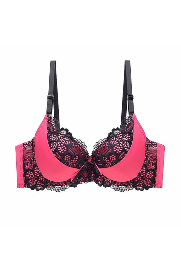 Women's Lace with Color Double Breasted Push Up Bra Everyday Underwear Ladies Gift Comfort Wireless Bra Bandeau Bra
