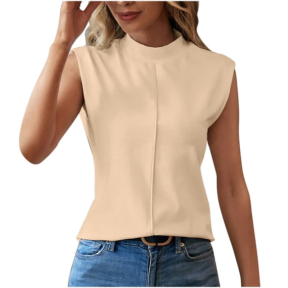 Tnhcen Women's Latest Solid Color Sleeveless Crewneck Tops - Summer Basic Tank Tops Plus Size S-XL Stretchy Polyester Spandex Tops