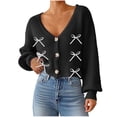 thumbnail image 1 of Tnhcen Women's Lightweight Cardigan Bow Decor V-Neck Sweater Acrylic Knit Open Front Pearl Button Jacket Fall Fashion Thin Knitwear Casual Chic Cover Up S-XL Sizes, 1 of 6