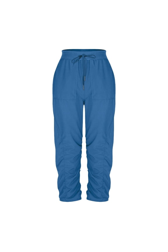 Women's Lightweight Casual Pants 2025 Spring Summer – Loose Fit Drawstring Waist Basic Style with Pockets 7/8 Length Pants for Women S-2XL