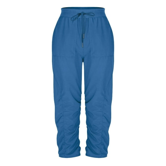 Tnhcen Women's Lightweight Casual Pants 2025 Spring Summer – Loose Fit Drawstring Waist Basic Style with Pockets 7/8 Length Pants for Women S-2XL