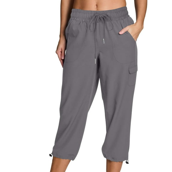 Tnhcen Women's Lightweight Drawstring Cargo Pants Pre-Washed Cotton Elastic Waist Pockets 7/8 Length Pants S-2XL Casual Pants Multiple Colors Available