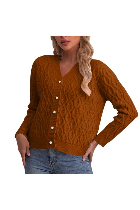 Women's Lightweight V-Neck Cardigan Acrylic Knit Open Front Sweater Fall Fashion Long Sleeve Cover Up Casual Loose Fit Thin Sweater Chunky Knit Women's Tops S-XL