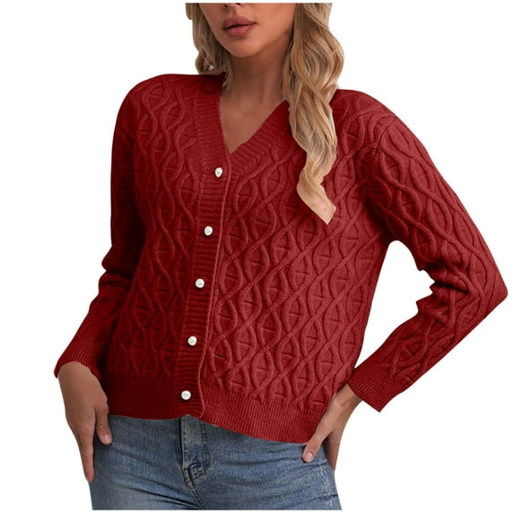 Tnhcen Women's Lightweight V-Neck Cardigan Acrylic Knit Open Front Sweater Fall Fashion Long Sleeve Cover Up Casual Loose Fit Thin Sweater Chunky Knit Women's Tops S-XL
