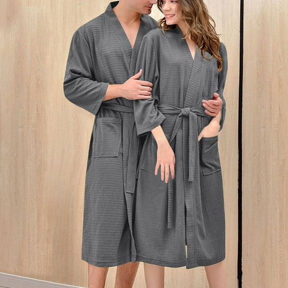 Tnhcen Women's Lightweight Waffle Long Sleeve Sleep Robe - Couples Home & Bath Wear with 2 Pockets, Plus Size M-3XL, Soft Pajamas Homewear