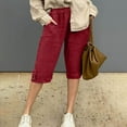 thumbnail image 1 of Tnhcen Women's Linen Blend Capri Pants with Elastic Waist 60% Cotton 40% Linen Straight Leg Cropped Pants Breathable Summer Casual Pants with Pockets S-2XL, 1 of 8