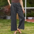 thumbnail image 1 of Tnhcen Women's Linen Blend Drawstring Pants - Casual Wide Leg Trousers with Pockets Spring Autumn Lightweight Relaxed Fit for Plus Size S-5XL, 1 of 6