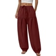 thumbnail image 1 of Tnhcen Women's Linen Blend Joggers, Drawstring Elastic Waist Loose Fit Wide Leg Pants with Pockets & Cuffed Ankle, Casual Linen Look Cropped Pants for Women, S-2XL, 1 of 6