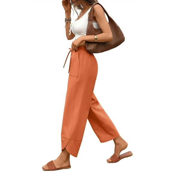 Tnhcen Women's Linen Blend Wide Leg Pants with Drawstring Waist 60% Cotton 40% Linen Pre-Shrunk Casual Lounge Pants Elastic Waist Comfort Trousers with Pockets S-2XL