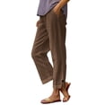 thumbnail image 1 of Tnhcen Women's Linen-Cotton Blend Straight Leg Pants Button Design Elastic Waist Plus Size Trousers Pre-Washed Soft Casual Pants Wrinkle-Resistant Trousers for Women S-3XL, 1 of 6
