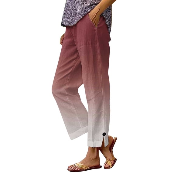 Tnhcen Women's Linen-Look Straight Leg Pants with Pockets Elastic Waist Trousers Pre-Shrunk Washed Wrinkle Casual Pants S-2XL Multiple Colors Available