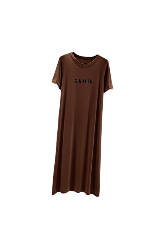 Women's Long Loose Modal Cotton Polyester Short Sleeve Nightgown Casual Sleepwear Dress, Loose Fit Plus Size M - XL