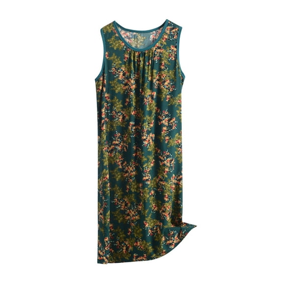 Tnhcen Women‘s Long Loungewear Dress Plus Size XL-6XL Round Neck Casual Printed Sleepwear Soft & Flowy for Home/Relaxing XL-6XL Sizes