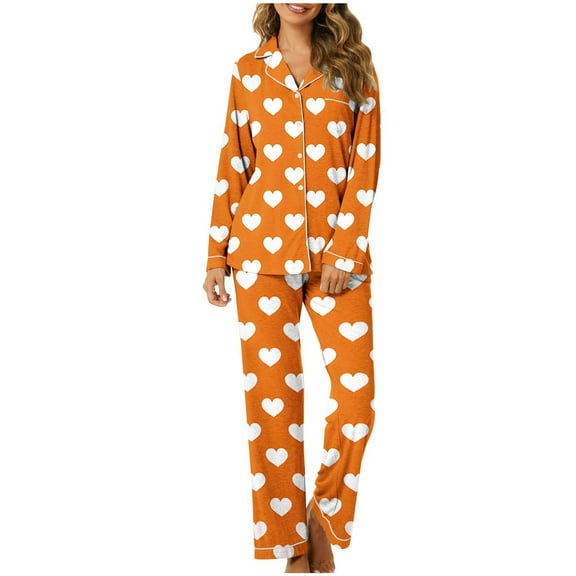 Tnhcen Women's Long Sleeve Button Down 2 Piece Pajama Sets with Pockets for Lounging Homewear