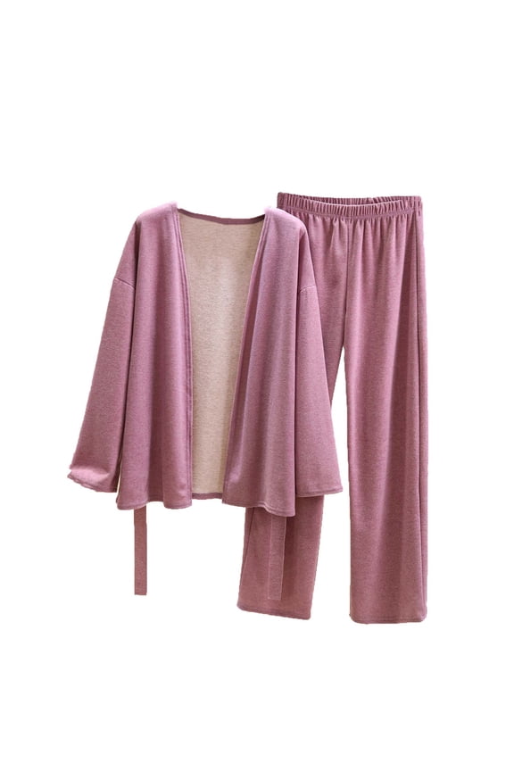 Women's Long Sleeve Full Length Duster Cardigan Sleepwear Set Cozy Soft Nylon Spandex Elastic Waist Solid Color Matching Pajama Set Plus Size M - 2XL Nightwear Loungewear