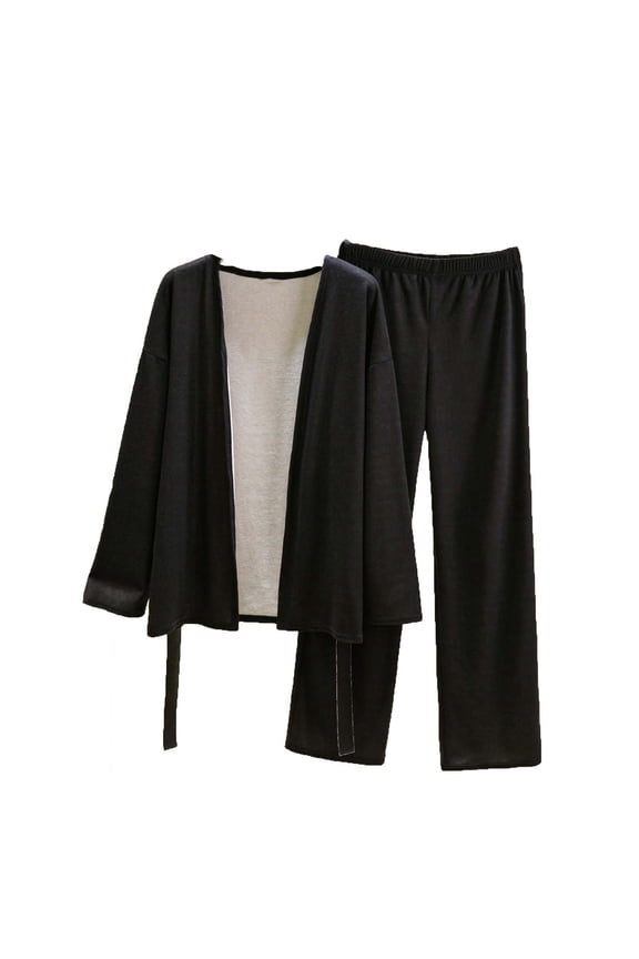 Women's Long Sleeve Full Length Duster Cardigan Sleepwear Set Cozy Soft Nylon Spandex Elastic Waist Solid Color Matching Pajama Set Plus Size M - 2XL Nightwear Loungewear