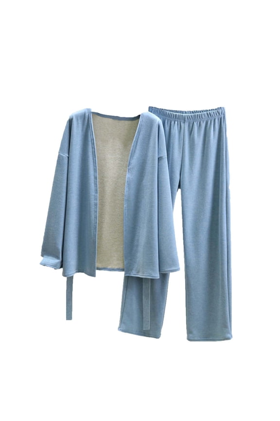 Women's Long Sleeve Full Length Duster Cardigan Sleepwear Set Cozy Soft Nylon Spandex Elastic Waist Solid Color Matching Pajama Set Plus Size M - 2XL Nightwear Loungewear