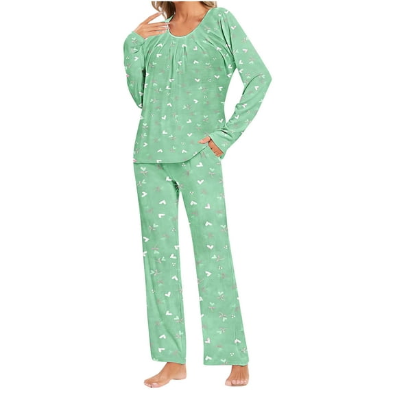 Tnhcen Women's Long Sleeve Pajamas Set Casual Sleepwear Outfits Loose Top and Pants Homewear S-3XL