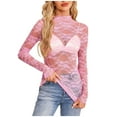 thumbnail image 1 of Tnhcen Women's Long Sleeve Semi-High Neck Floral Mesh Tops - Stretchy Sexy Party Blouses Versatile Sizing (S-XL), 1 of 9