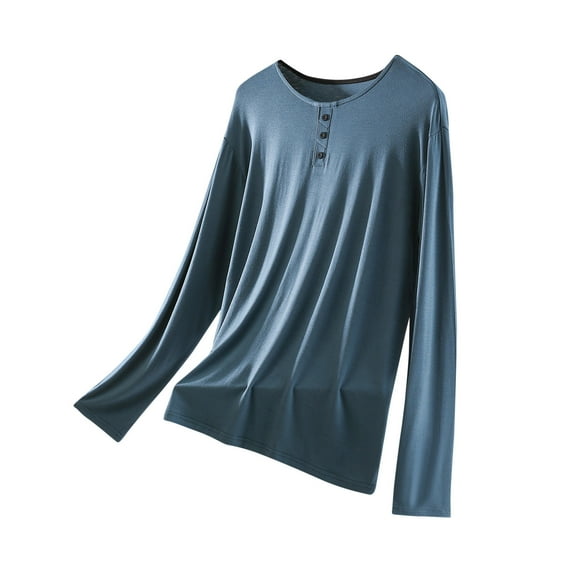 Tnhcen Women's Loose Fit Modal Sleepwear Top - Button Front Henley Collar Solid Color Long Sleeve Pajama Plus Size Homewear (L-3XL)