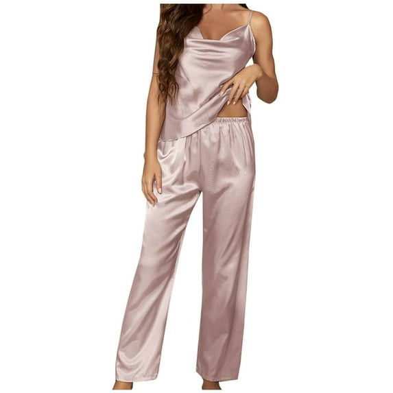 Tnhcen Women's Loose-Fit Solid Color Loungewear Set Camisole + Pants Sleepwear for Home S-XL Soft & Comfy
