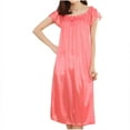 thumbnail image 1 of Tnhcen Women's Loose Fit Square Neck Solid Color Bow Ruffle Trim Short Sleeve Ice Silk Long Nightdress | Free Size | Loungewear, 1 of 2