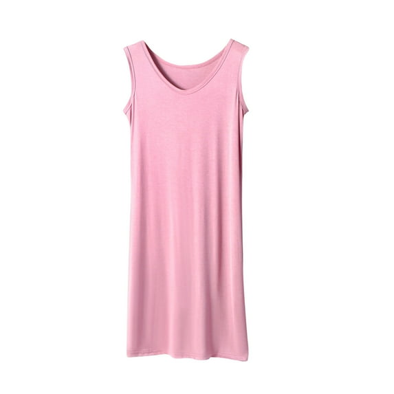 Tnhcen Women's Loose Fit V-Neck Sleep Dress Soft Modal Cotton Blend Nightgown Comfortable Long Sleeveless Pajama Dress XL-5XL