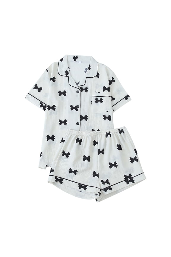 Women's Lounge Wear Set Summer Cooling Print Short Sleeve Sleepwear with Button-Up and Shorts S-XL