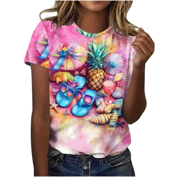 Tnhcen Women's Men's Summer Beach Vacation Colorful Print Crewneck T-Shirt | Basics Plus Size Friendly (S-5XL) Casual Daily Holiday Tops