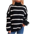 thumbnail image 1 of Tnhcen Women's Mock Neck Striped Sweater Loose Fit Pullover Top Soft Nylon Spandex Knit Casual Long Sleeve Plus Size Black White Stripe Print S-XL, 1 of 5