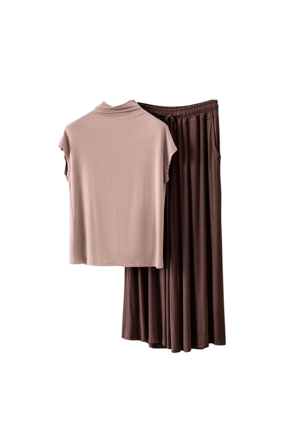 Women's Modal Blend Loose Pajama Set, V-Neck Short Sleeve Top + Elastic Waist Long Pants, 2XL, Soft Breathable Sleepwear & Home Loungewear for Women