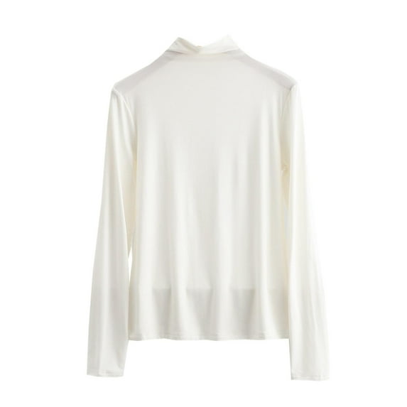 Tnhcen Women's Modal Cotton Blend Long Sleeve Basic Top – Semi-High Neck Thin Style 4 Seasons Wear | Soft Stylish Underwear M-2XL | Versatile Daily Wear