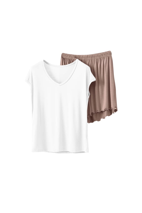 Women's Modal Cotton Polyester Short Sleeve Loose Fit Sleepwear Set Casual Loungewear Shorts Pajamas M-2XL