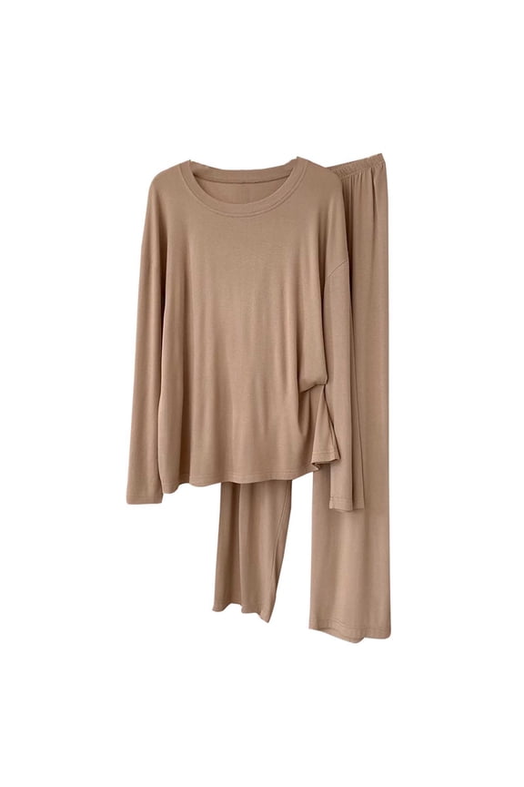 Women's Modal Pajama Set Long Sleeve Round Neck Sleepwear Soft Comfortable Loungewear 20% Modal 40% Cotton 40% Polyester M-2XL