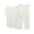 thumbnail image 1 of Tnhcen Women's Modal Pajama Set Short Sleeve Round Neck Top Capri Pants Sleepwear Loungewear Soft Comfortable M-XL Multiple Colors Available White, 1 of 4