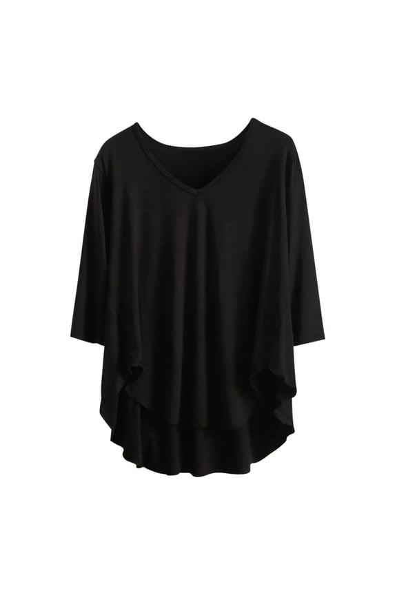 Women's Modal Pajama Top 3/4 Sleeve V-Neck Wrinkle Hem Loose Fit Sleepwear Lightweight Home Wear Soft Comfortable L-2XL Multiple Colors Available