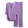 thumbnail image 1 of Tnhcen Women's Modal Sleepwear Set 2-Piece Outfit 3/4 Sleeve Tie-Neck Top Elastic Waist Lounge Pants Soft Home Wear Pajama Set L-2XL, 1 of 6