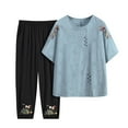 thumbnail image 1 of Tnhcen Women's New Chinese Style Cotton Sleepwear Set Embroidered Details 5-Sleeve & Capri Pants with Pocket Two-Piece Loungewear for Home (XL-5XL), 1 of 6