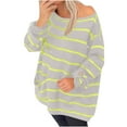 thumbnail image 1 of Tnhcen Women's Off-Shoulder Sweater Striped Knit Top Soft Acrylic Pullover Loose Fit Casual Wear Drop Shoulder Long Sleeve S-2XL, 1 of 7