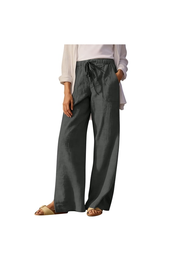 Women's Olive Green High Waisted Palazzo Pants, Elastic Drawstring Waist Wide Leg Trousers with Pockets Wrinkle Resistant Casual Lounge Pants for Women, S-2XL Plus Size